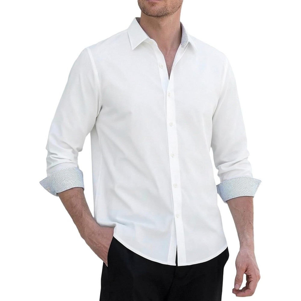 image:imageAlex Vando Mens Twill Dress Shirts Wrinkle Resistant Business Casual ShirtWhite