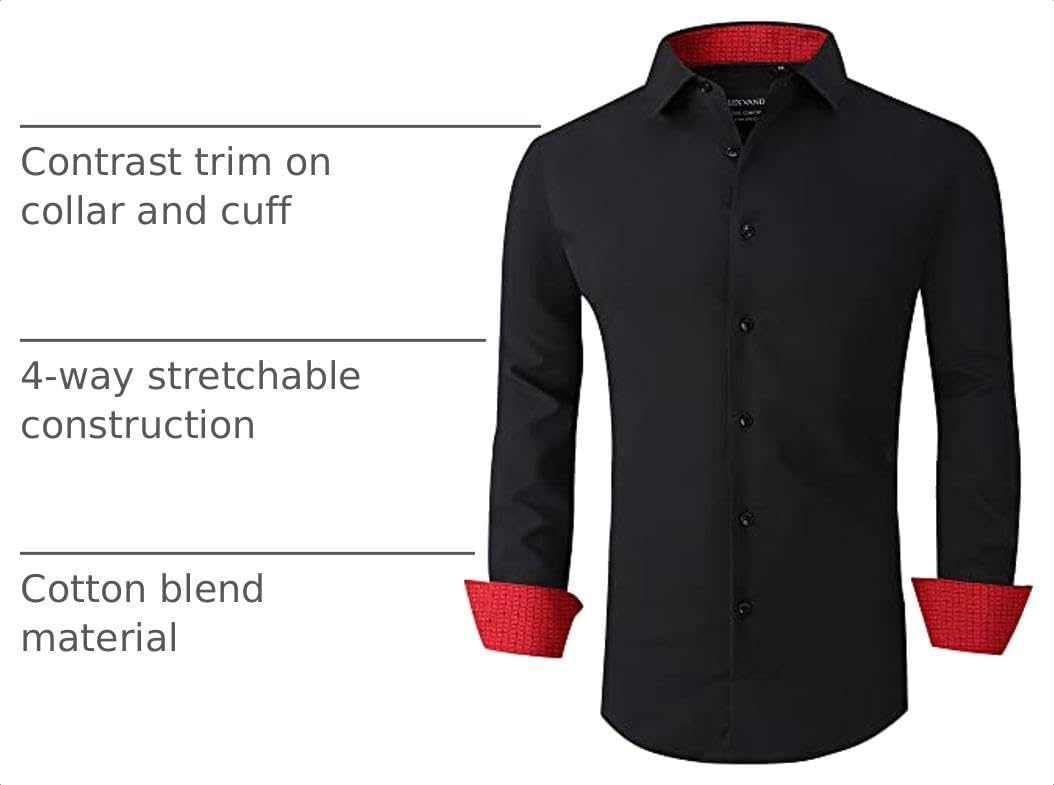 image:imageAlex Vando Mens Regular Fit Long Sleeve Stretch Dress Shirts06 Black