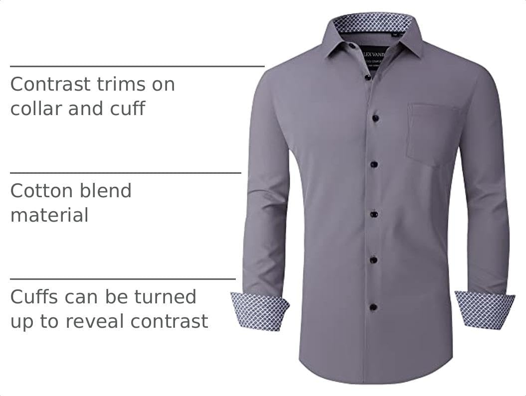 image:imageAlex Vando Mens Regular Fit Long Sleeve Stretch Dress Shirts06 Grey