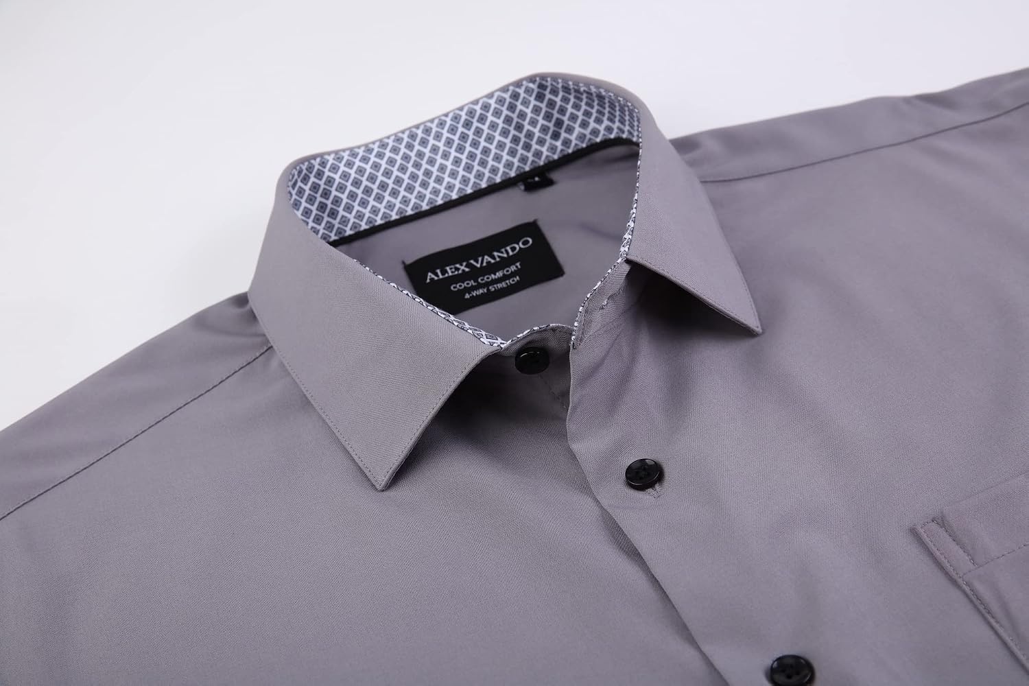 image:imageAlex Vando Mens Regular Fit Long Sleeve Stretch Dress Shirts06 Grey