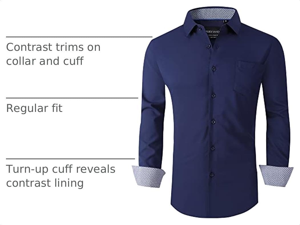 image:imageAlex Vando Mens Regular Fit Long Sleeve Stretch Dress Shirts06 Navy