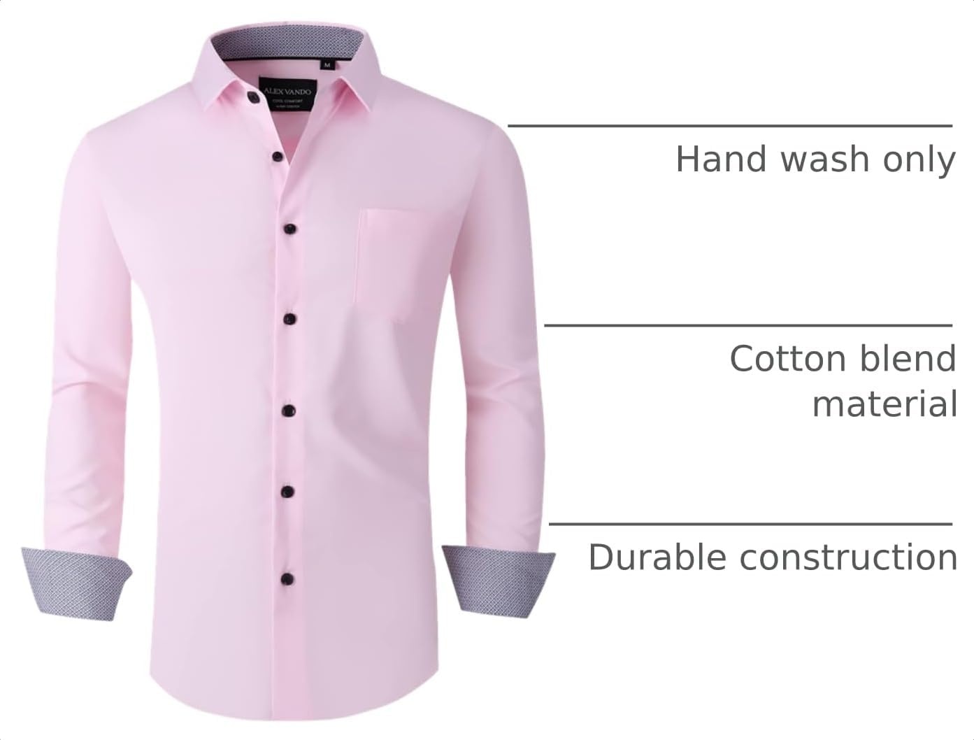 image:imageAlex Vando Mens Regular Fit Long Sleeve Stretch Dress Shirts06 Pink
