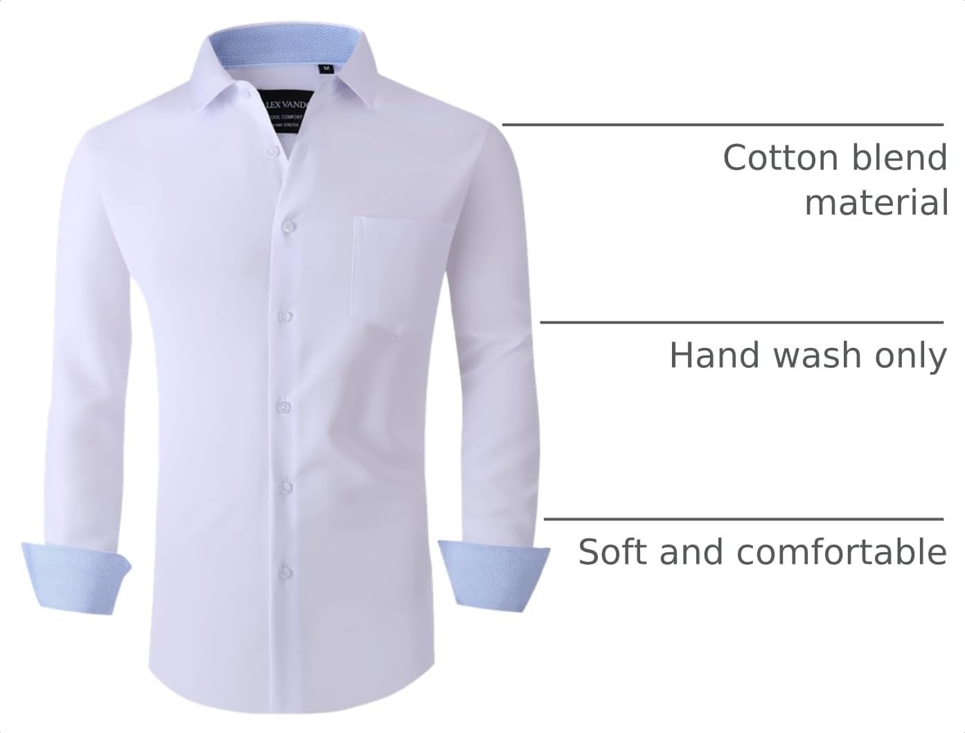 image:imageAlex Vando Mens Regular Fit Long Sleeve Stretch Dress Shirts06 White
