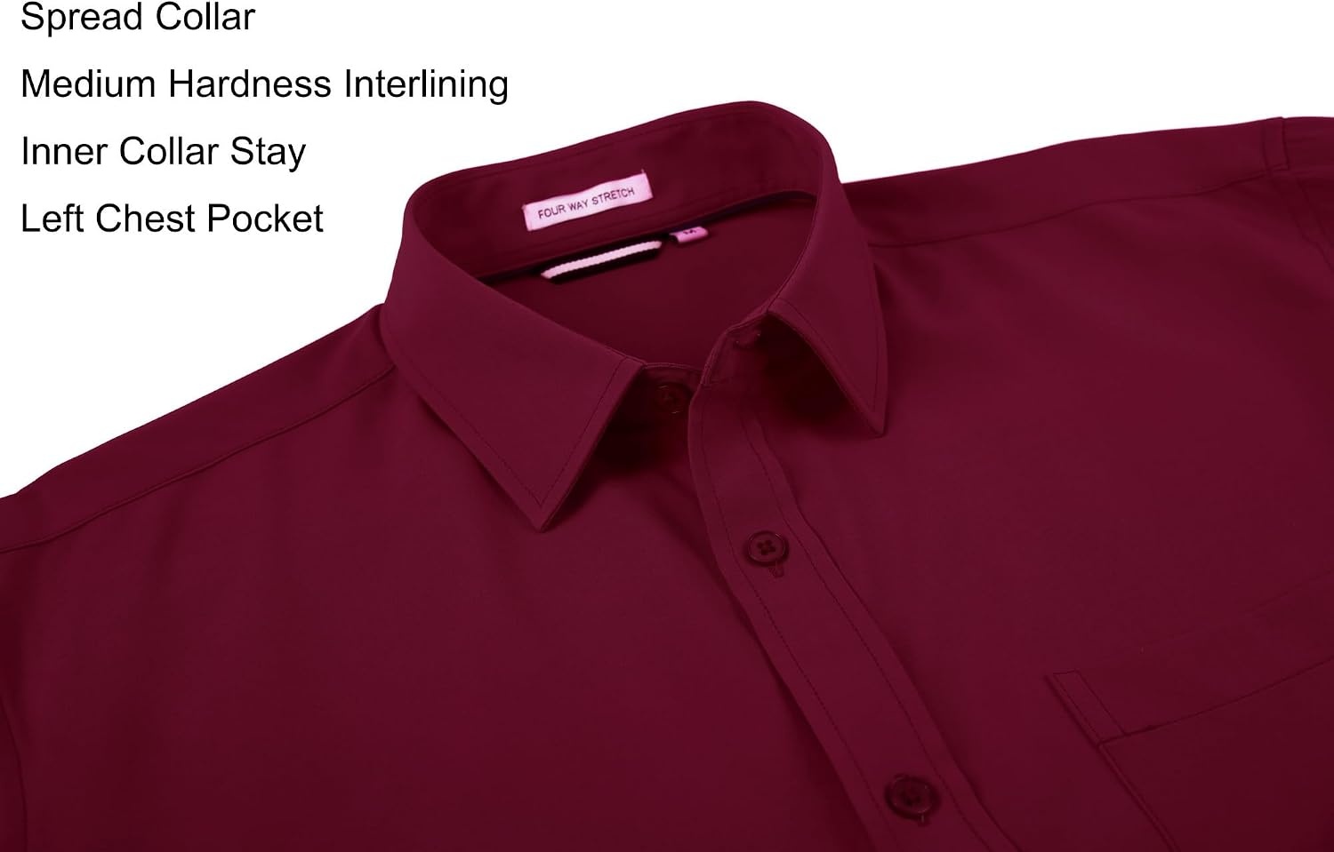 image:imageAlex Vando Mens Regular Fit Long Sleeve Stretch Dress ShirtsBurgundy