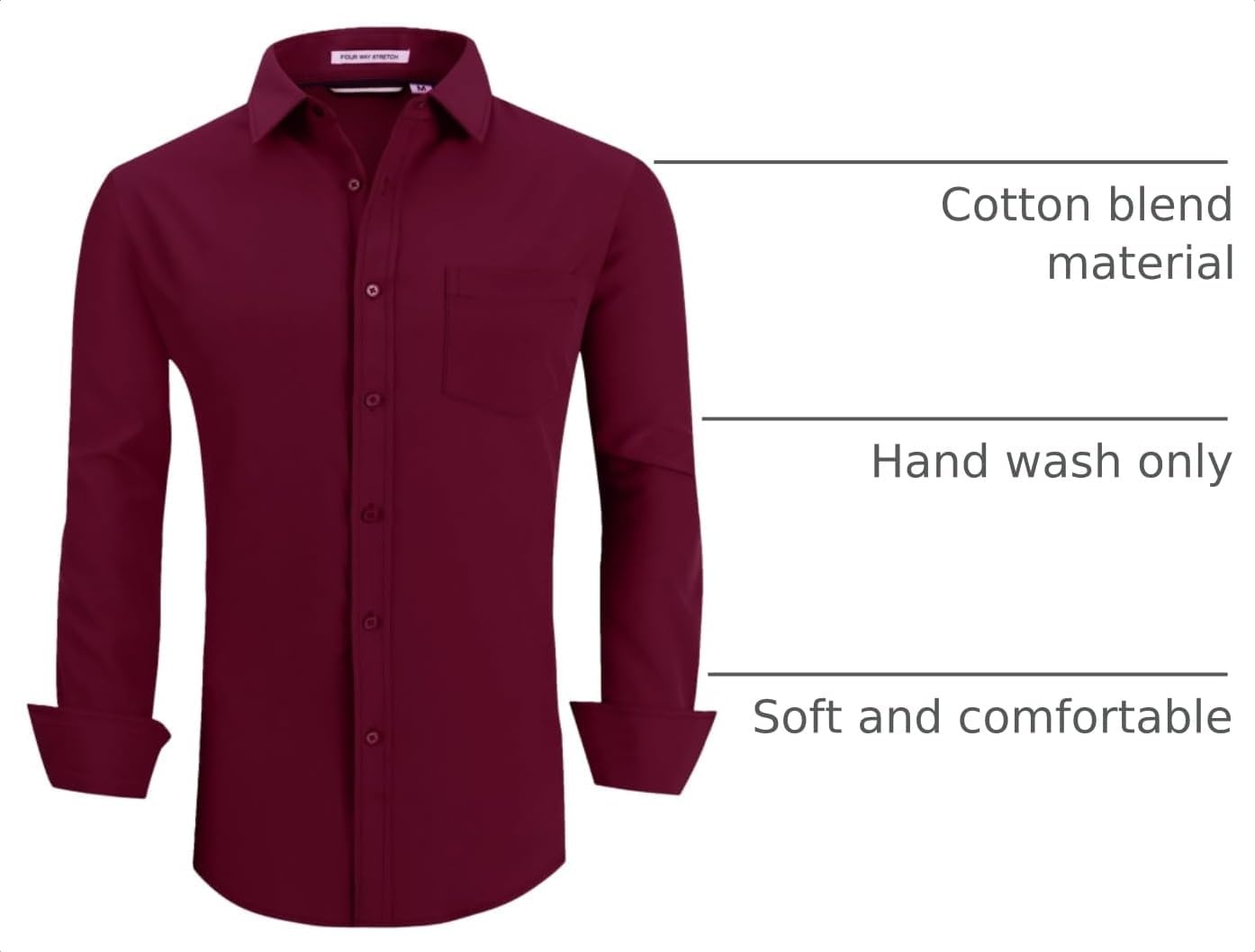 image:imageAlex Vando Mens Regular Fit Long Sleeve Stretch Dress ShirtsBurgundy