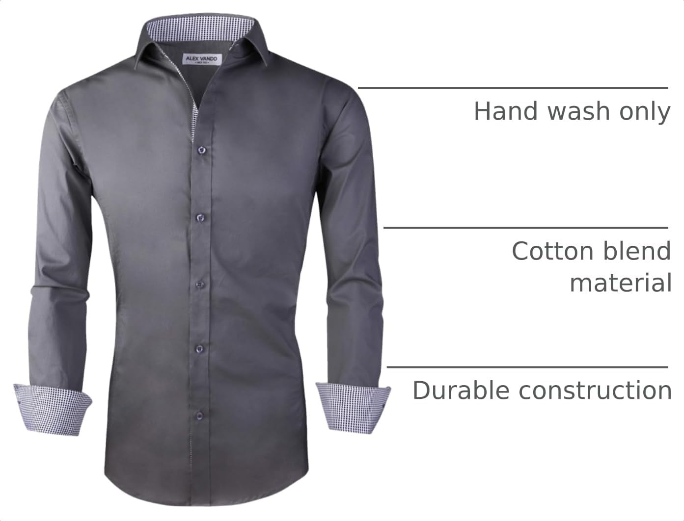 image:imageAlex Vando Mens Regular Fit Long Sleeve Stretch Dress ShirtsCharcoal