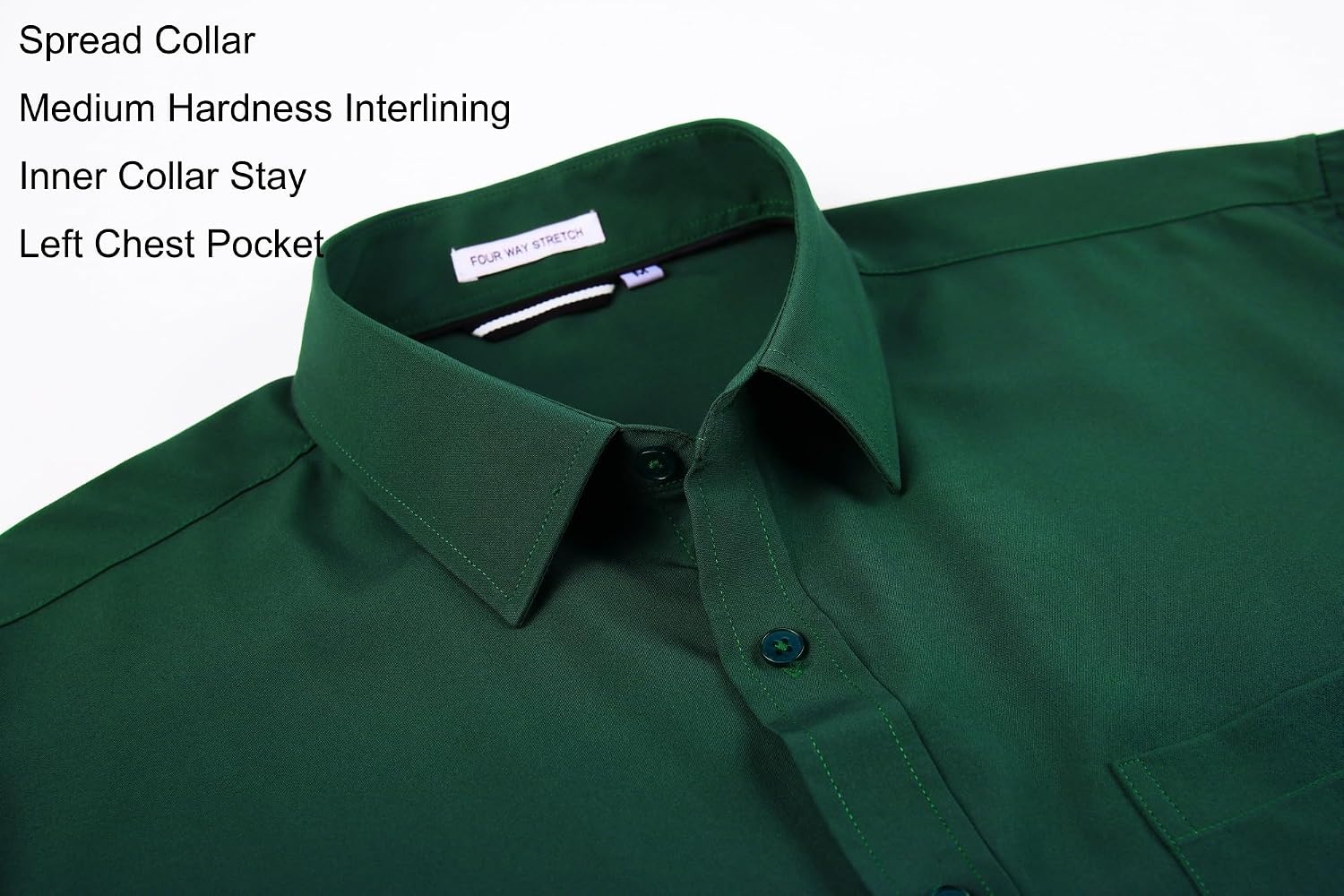 image:imageAlex Vando Mens Regular Fit Long Sleeve Stretch Dress ShirtsForest Green