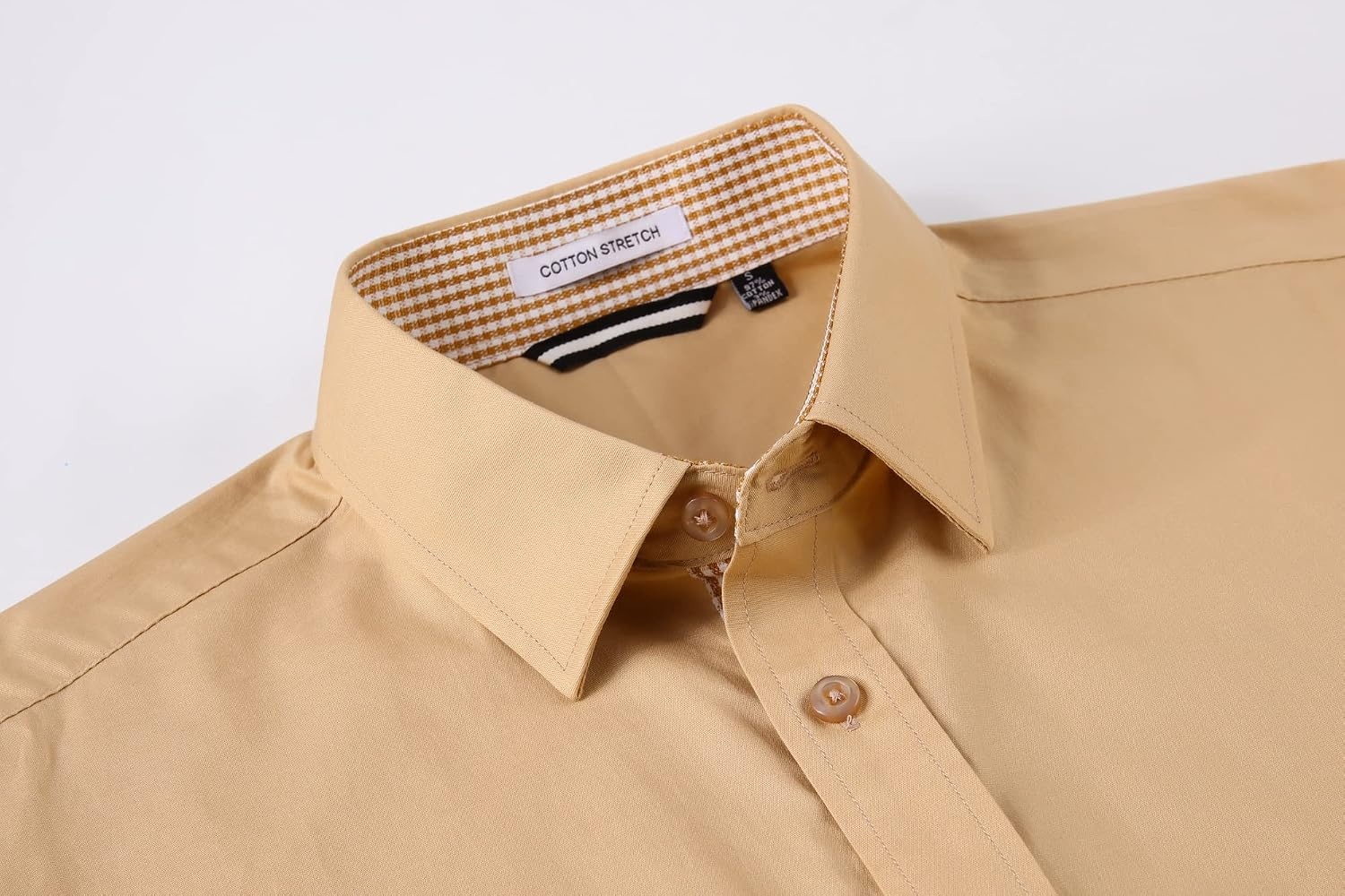 image:imageAlex Vando Mens Regular Fit Long Sleeve Stretch Dress ShirtsKhaki