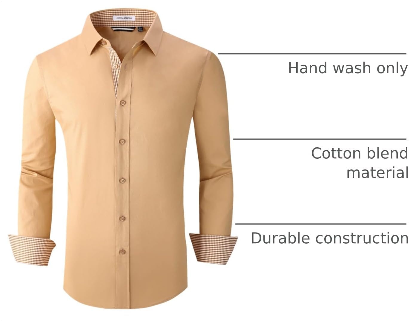 image:imageAlex Vando Mens Regular Fit Long Sleeve Stretch Dress ShirtsKhaki