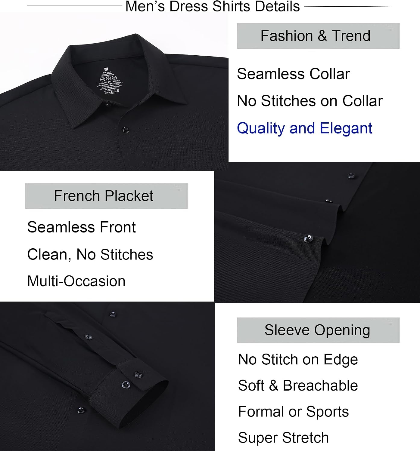 image:imageAlex Vando Mens Regular Fit Long Sleeve Stretch Dress ShirtsKnit Black