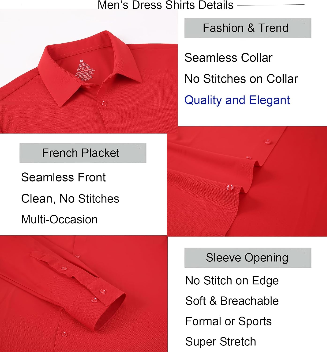 image:imageAlex Vando Mens Regular Fit Long Sleeve Stretch Dress ShirtsKnit Red