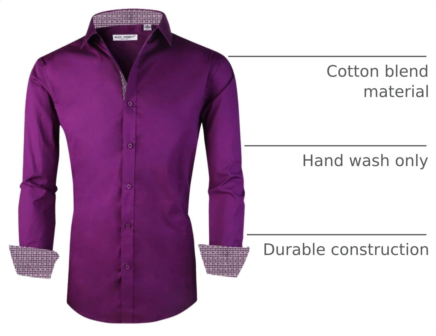 image:imageAlex Vando Mens Regular Fit Long Sleeve Stretch Dress ShirtsL17purple