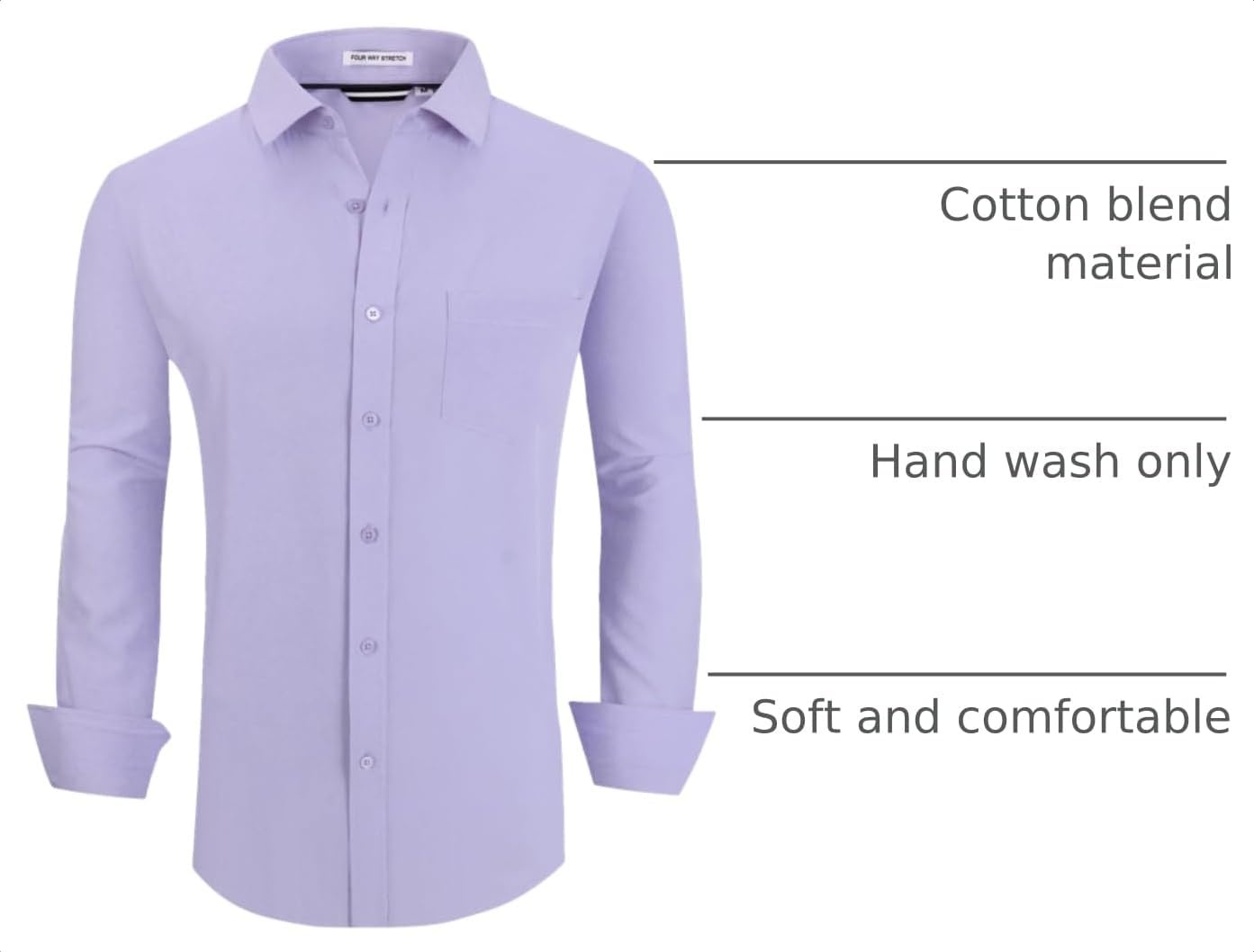 image:imageAlex Vando Mens Regular Fit Long Sleeve Stretch Dress ShirtsLilac