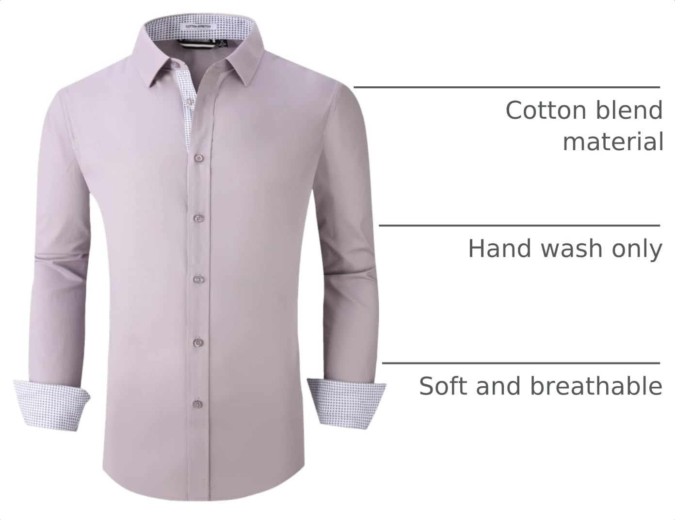 image:imageAlex Vando Mens Regular Fit Long Sleeve Stretch Dress ShirtsLt Grey