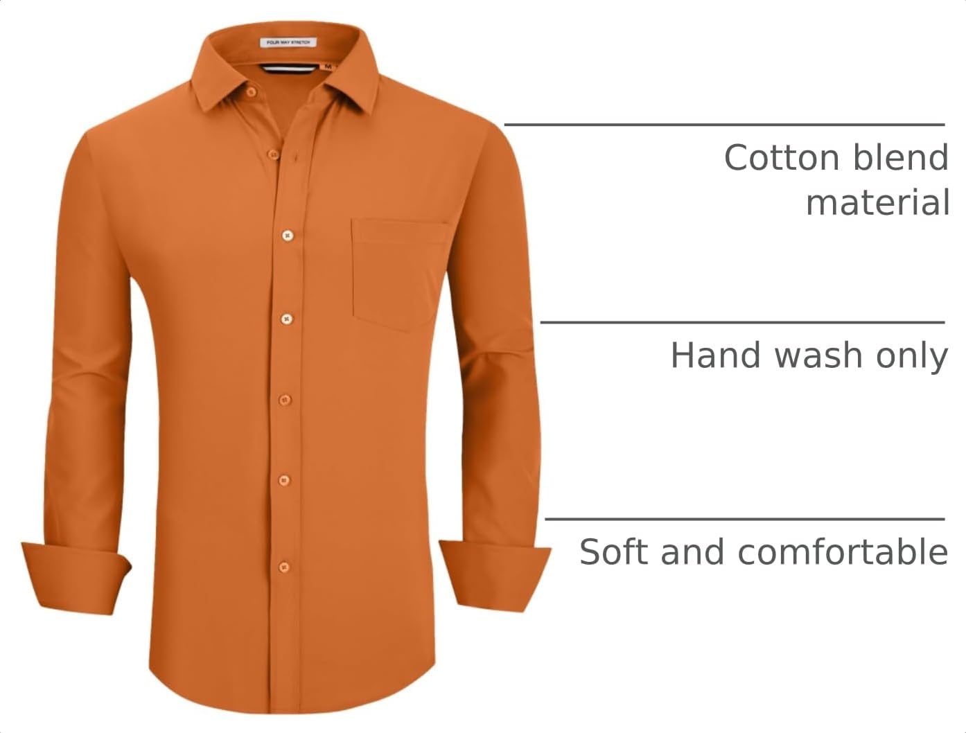 image:imageAlex Vando Mens Regular Fit Long Sleeve Stretch Dress ShirtsOrange