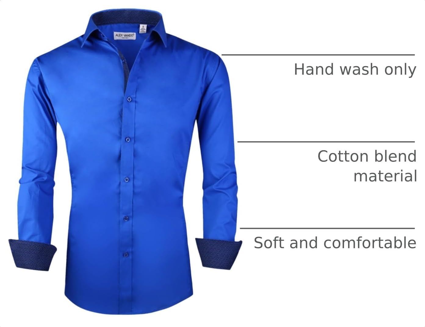 image:imageAlex Vando Mens Regular Fit Long Sleeve Stretch Dress ShirtsRoral Blue