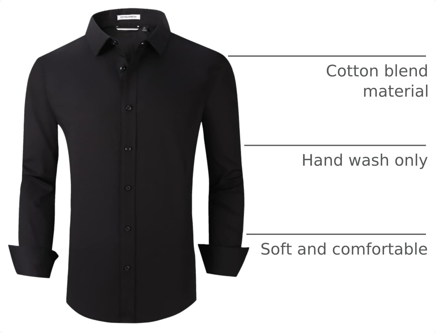 image:imageAlex Vando Mens Regular Fit Long Sleeve Stretch Dress ShirtsSolid Black