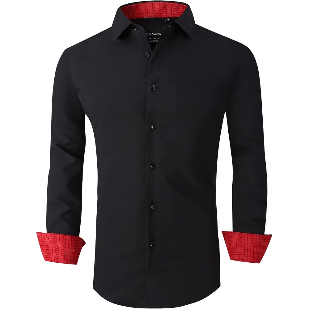 image:imageAlex Vando Mens Regular Fit Long Sleeve Stretch Dress Shirts06 Black