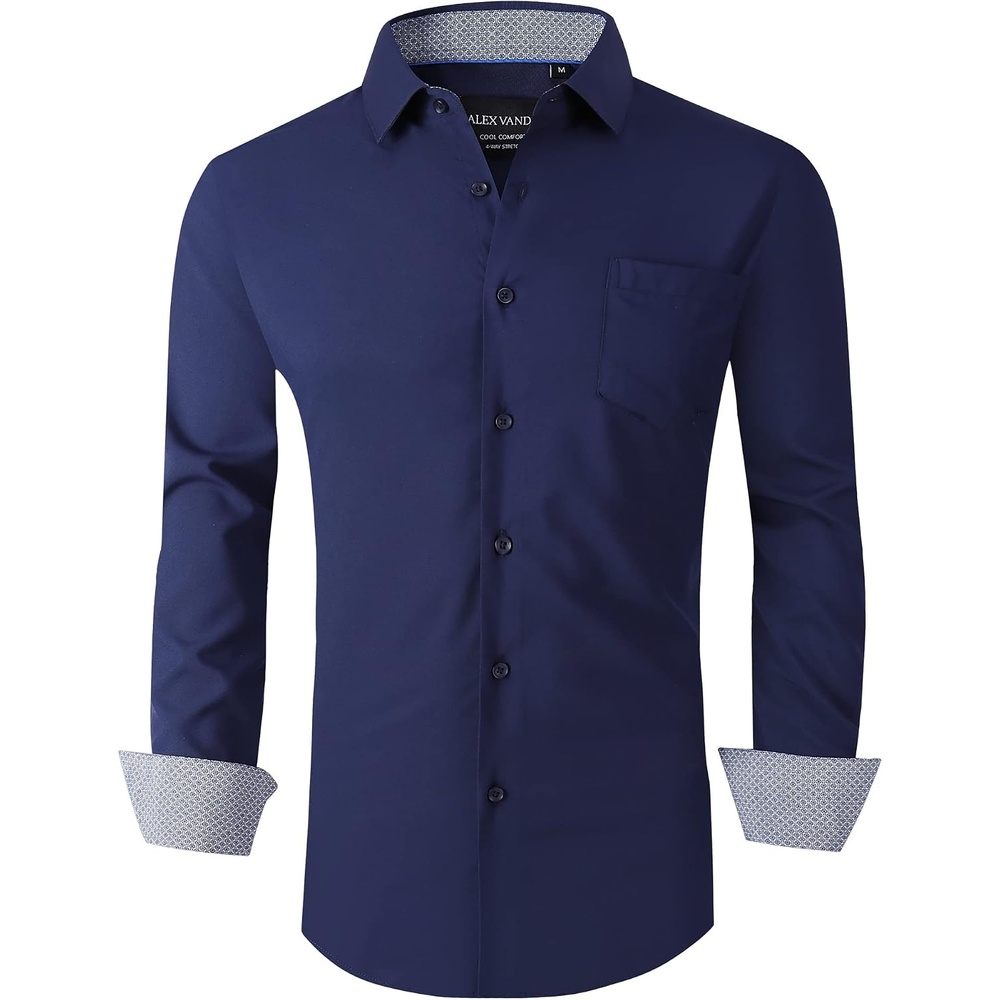 image:imageAlex Vando Mens Regular Fit Long Sleeve Stretch Dress Shirts06 Navy