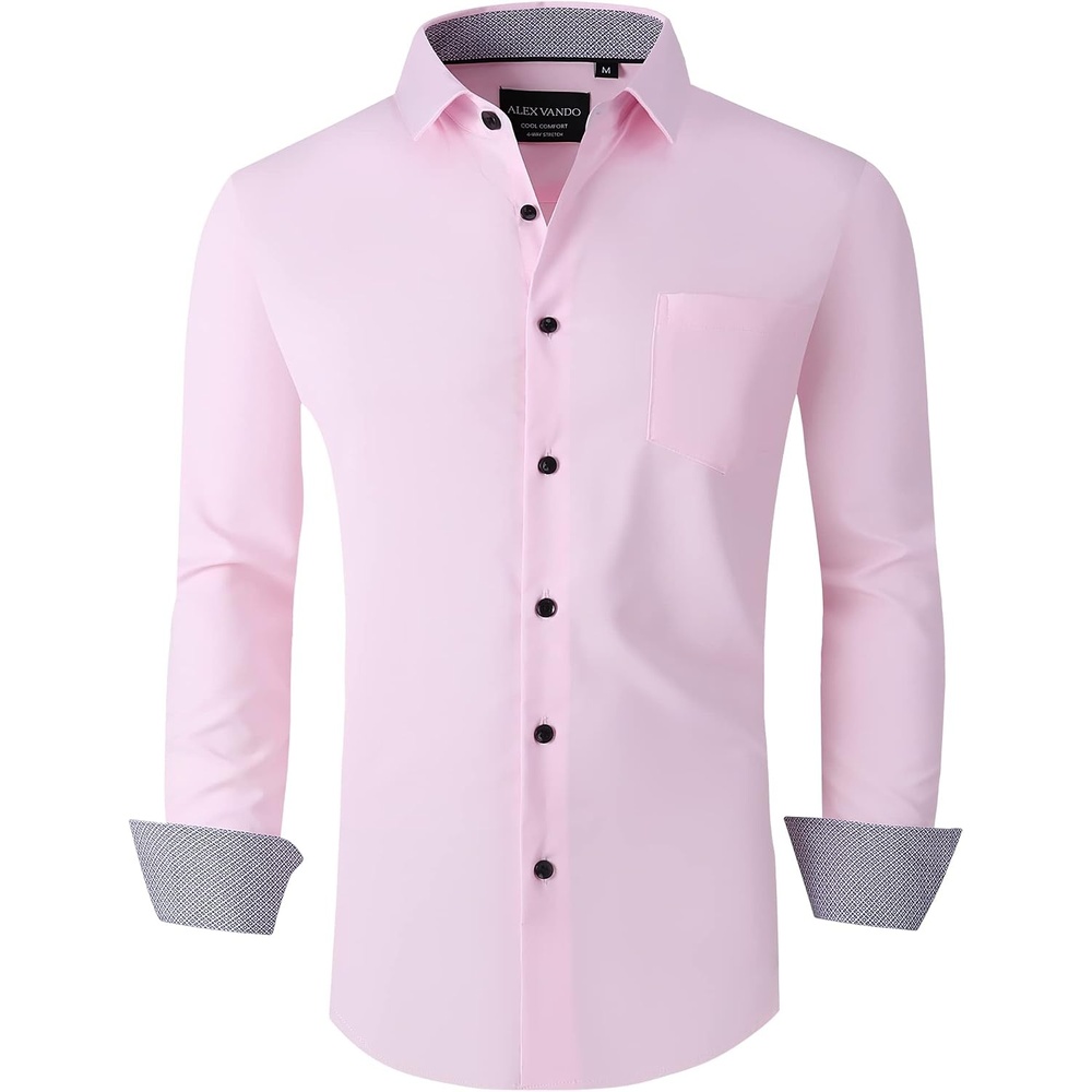image:imageAlex Vando Mens Regular Fit Long Sleeve Stretch Dress Shirts06 Pink