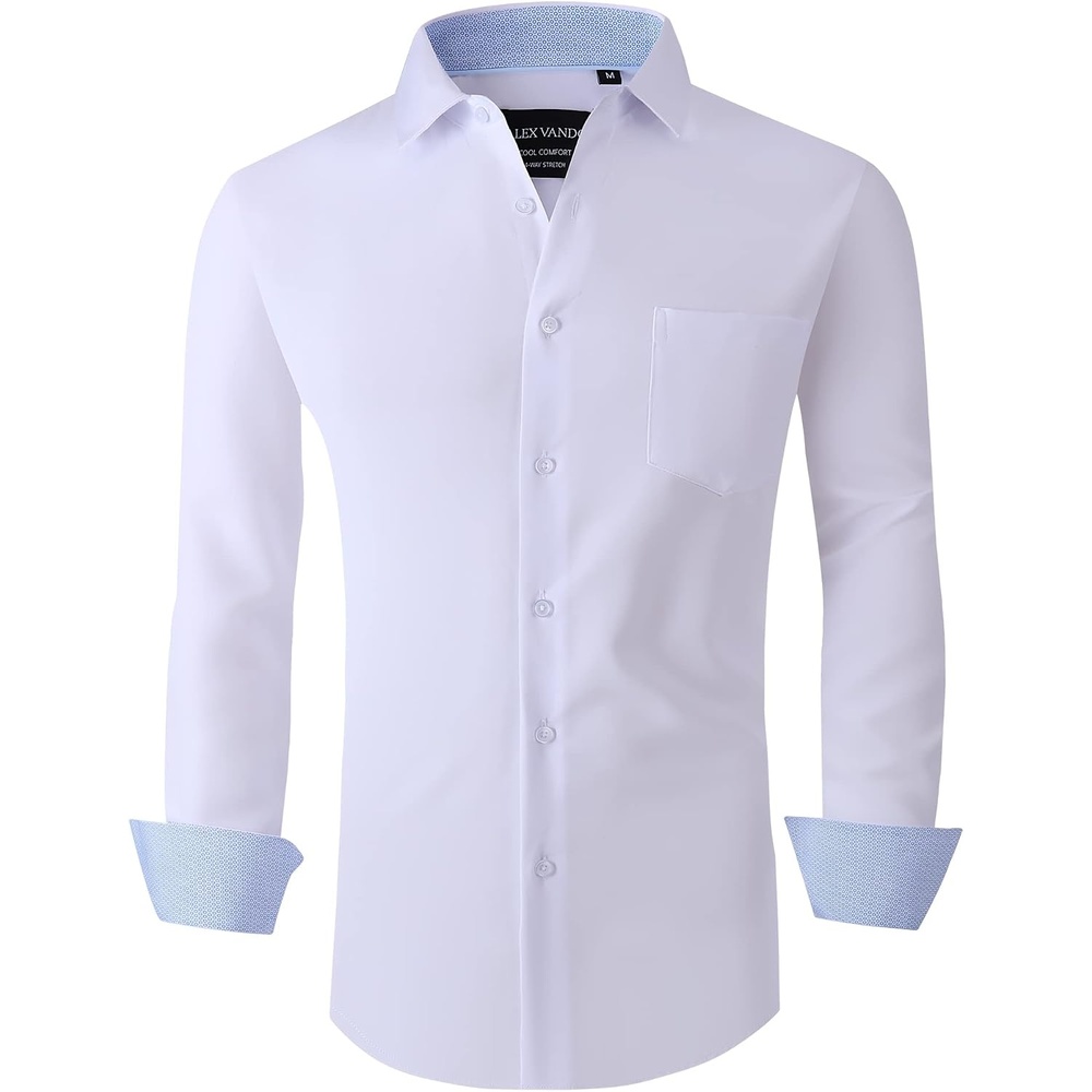 image:imageAlex Vando Mens Regular Fit Long Sleeve Stretch Dress Shirts06 White
