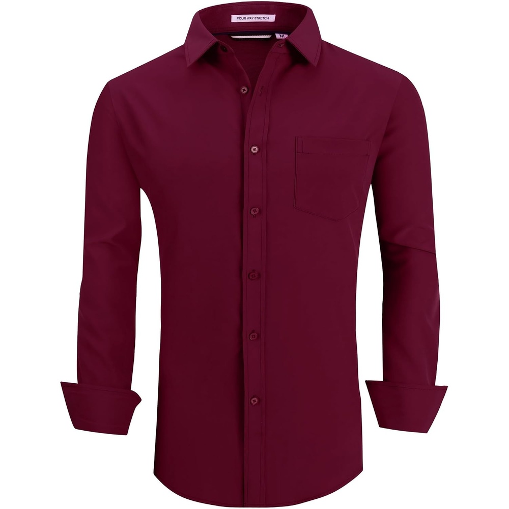 image:imageAlex Vando Mens Regular Fit Long Sleeve Stretch Dress ShirtsBurgundy