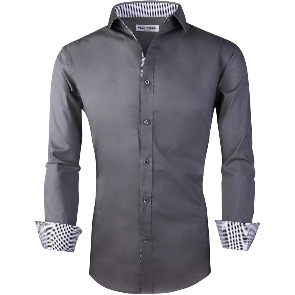 image:imageAlex Vando Mens Regular Fit Long Sleeve Stretch Dress ShirtsCharcoal