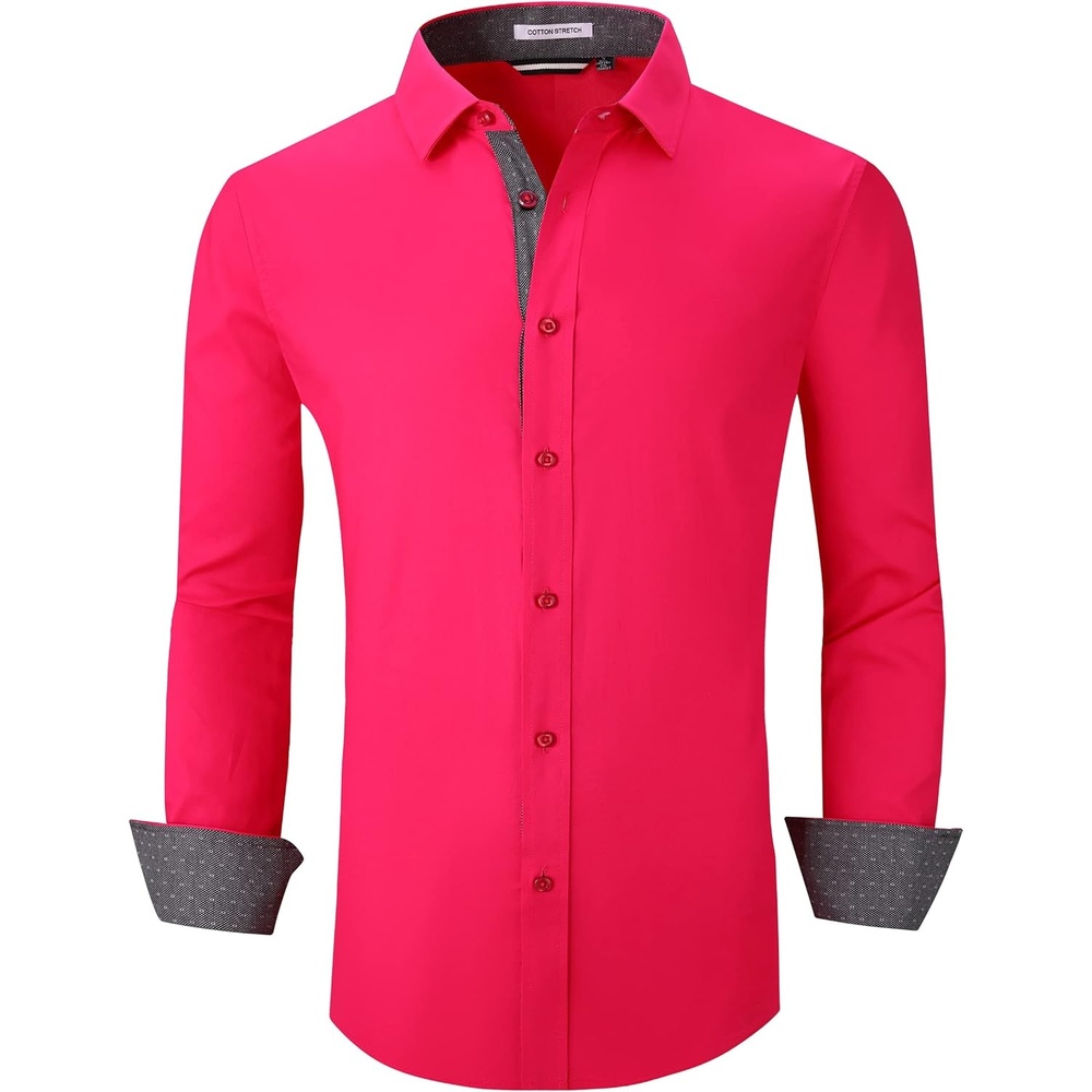 image:imageAlex Vando Mens Regular Fit Long Sleeve Stretch Dress ShirtsFuchsia