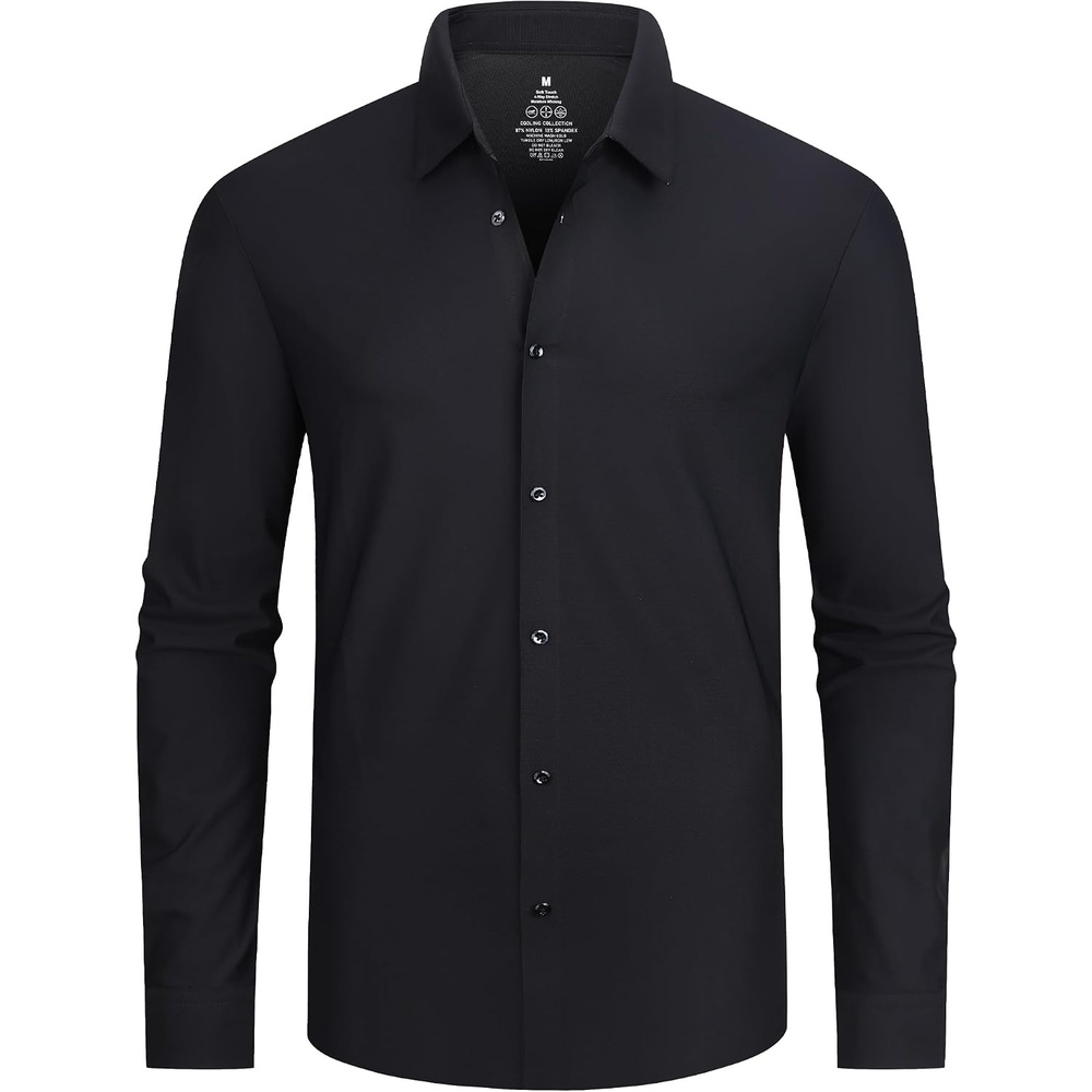 image:imageAlex Vando Mens Regular Fit Long Sleeve Stretch Dress ShirtsKnit Black