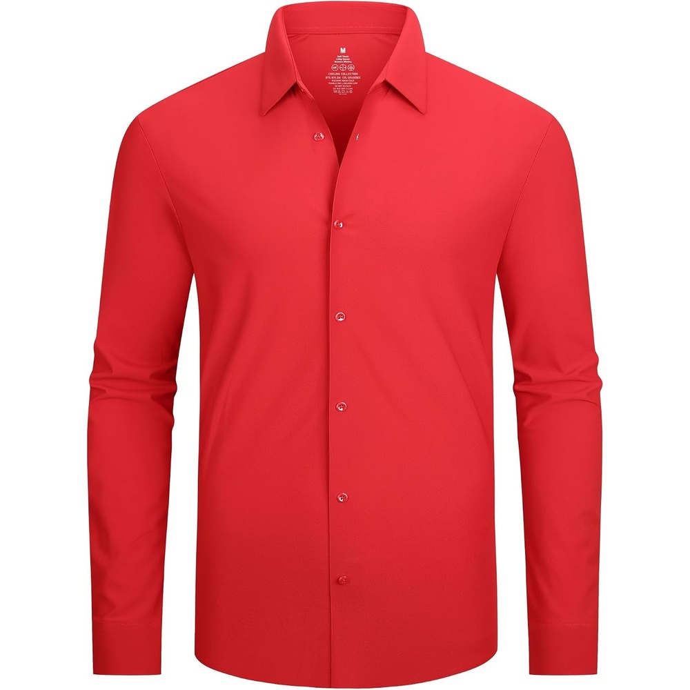 image:imageAlex Vando Mens Regular Fit Long Sleeve Stretch Dress ShirtsKnit Red