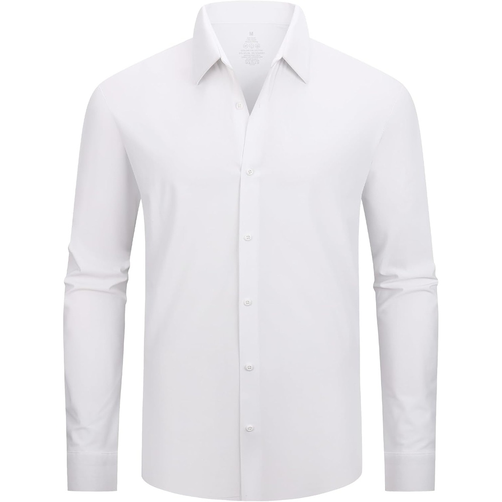 image:imageAlex Vando Mens Regular Fit Long Sleeve Stretch Dress ShirtsKnit White