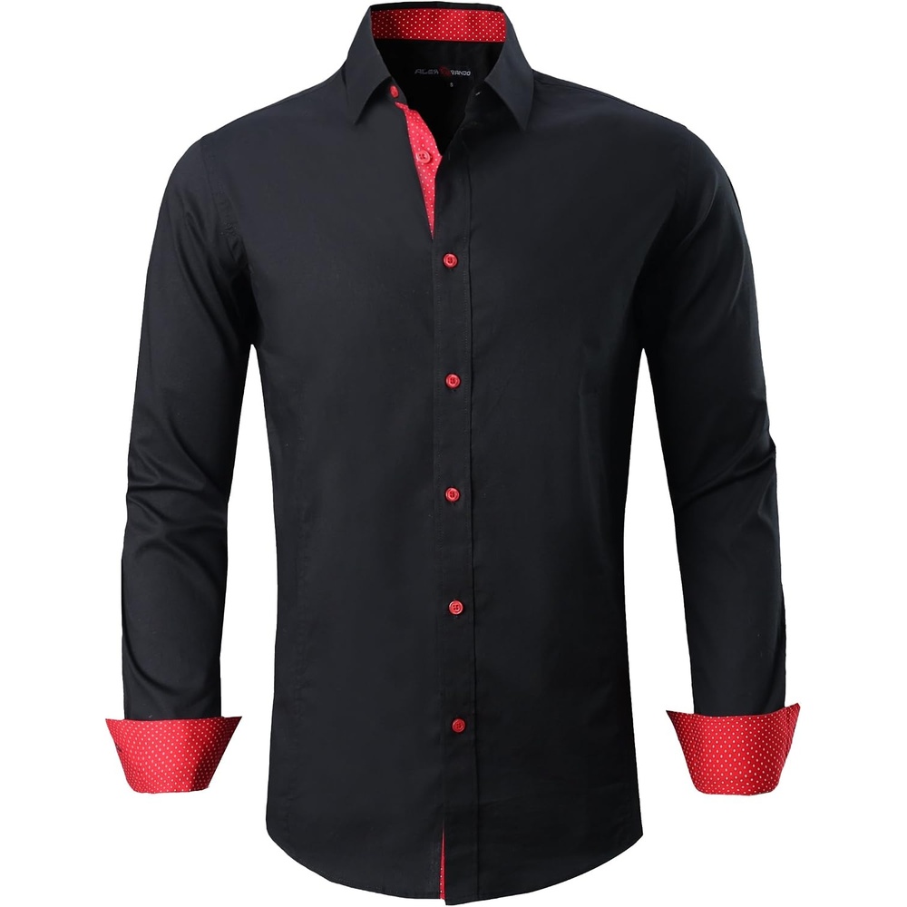 image:imageAlex Vando Mens Regular Fit Long Sleeve Stretch Dress ShirtsL17black