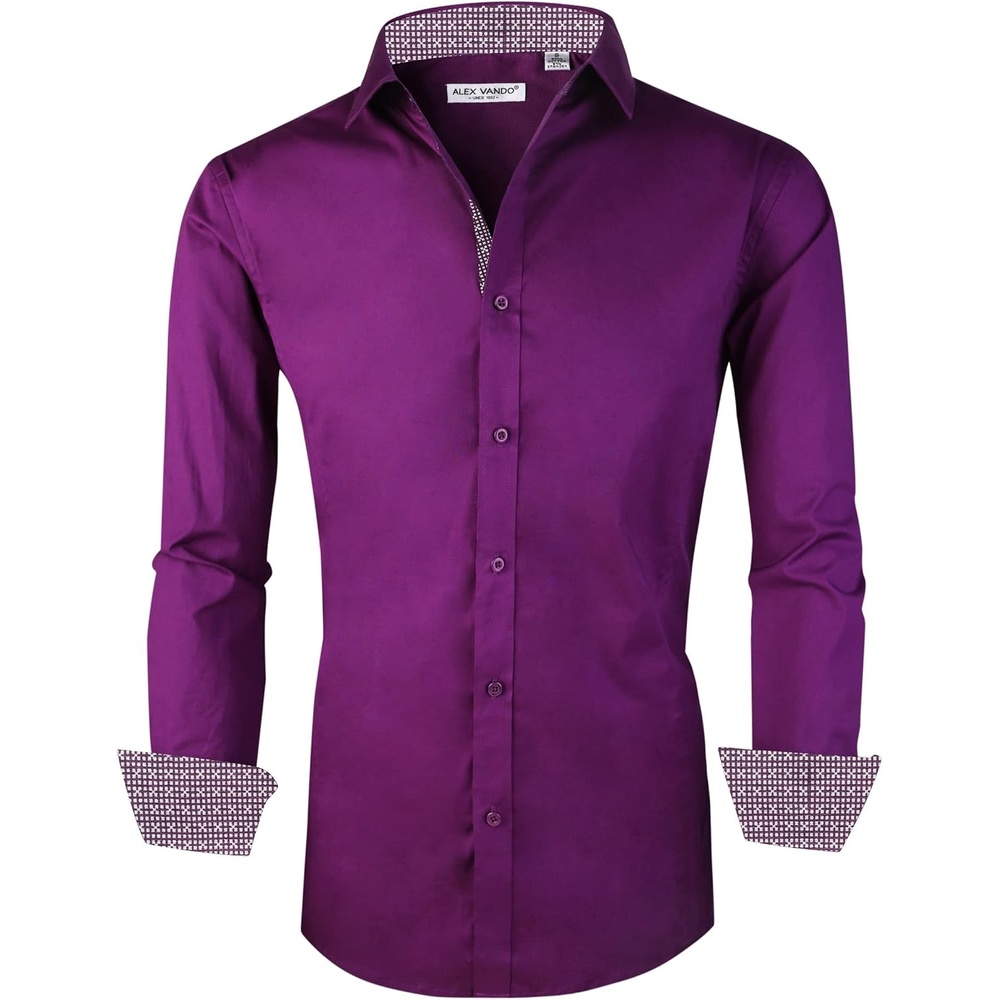 image:imageAlex Vando Mens Regular Fit Long Sleeve Stretch Dress ShirtsL17purple