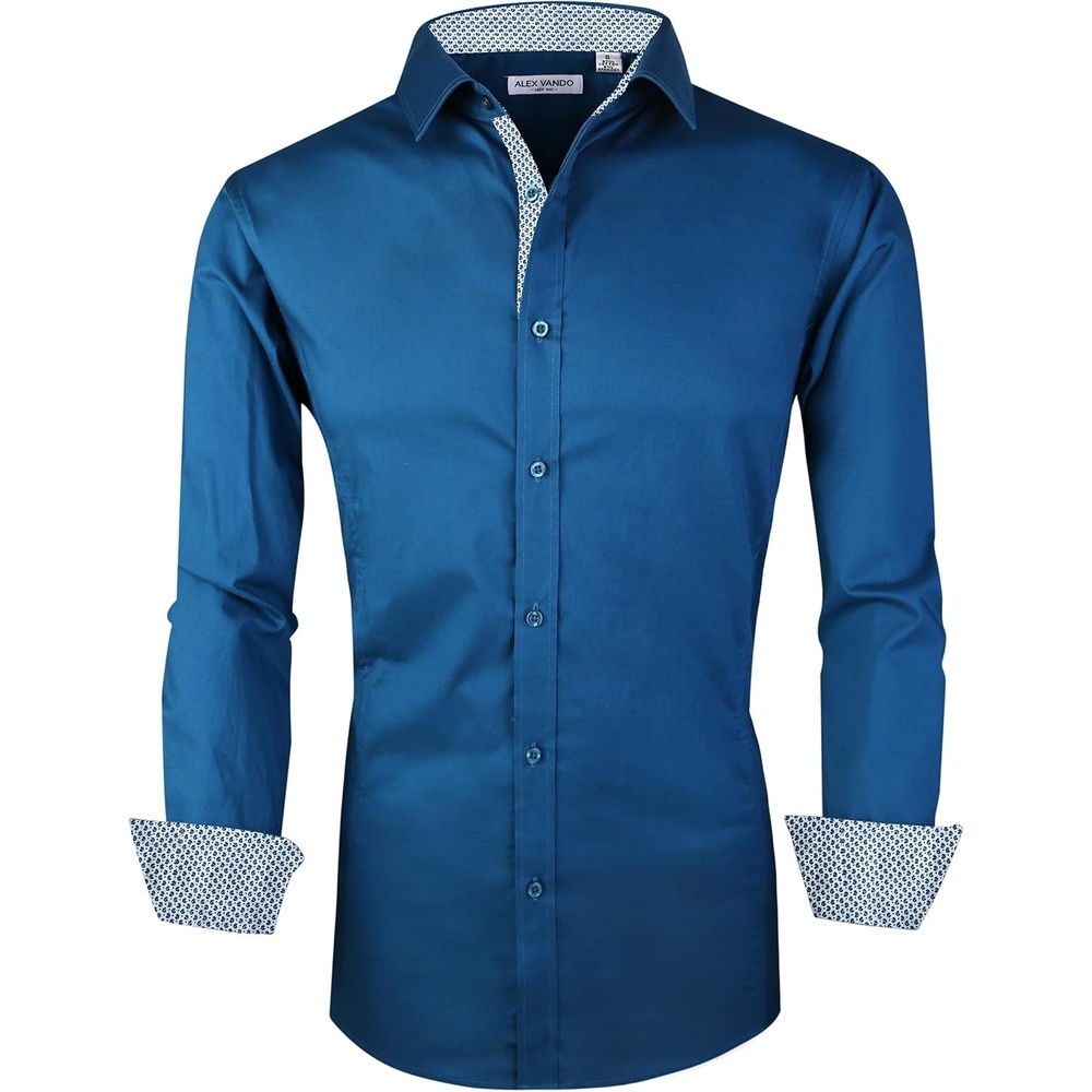 image:imageAlex Vando Mens Regular Fit Long Sleeve Stretch Dress ShirtsL17teal