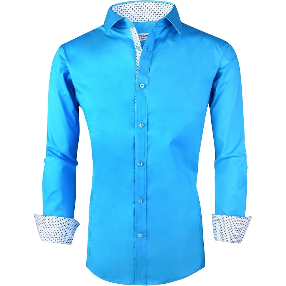 image:imageAlex Vando Mens Regular Fit Long Sleeve Stretch Dress ShirtsL17turquoise