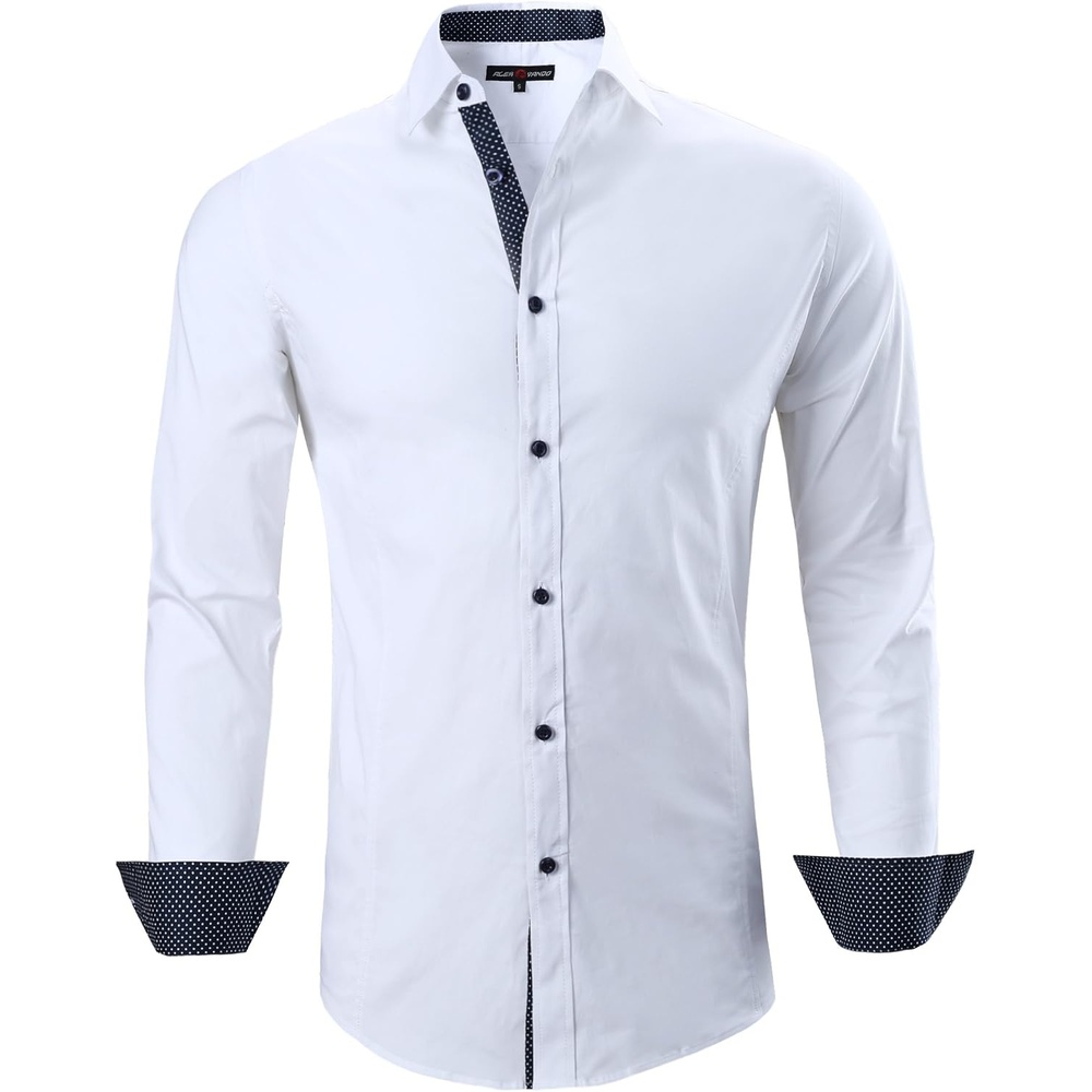 image:imageAlex Vando Mens Regular Fit Long Sleeve Stretch Dress ShirtsL17white
