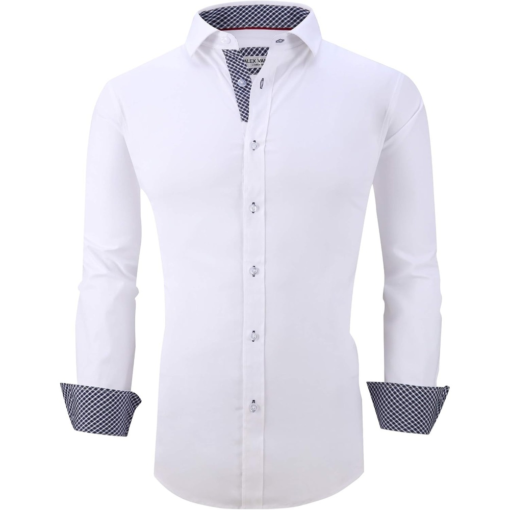 image:imageAlex Vando Mens Regular Fit Long Sleeve Stretch Dress ShirtsL19white