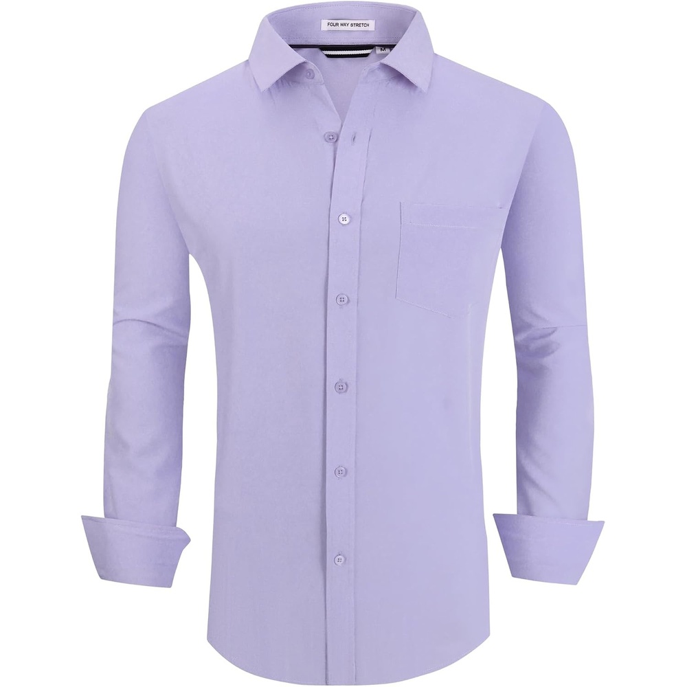 image:imageAlex Vando Mens Regular Fit Long Sleeve Stretch Dress ShirtsLilac