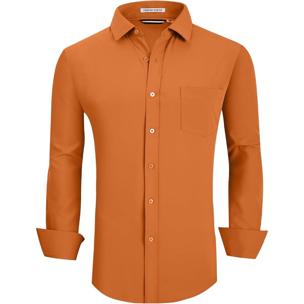 image:imageAlex Vando Mens Regular Fit Long Sleeve Stretch Dress ShirtsOrange