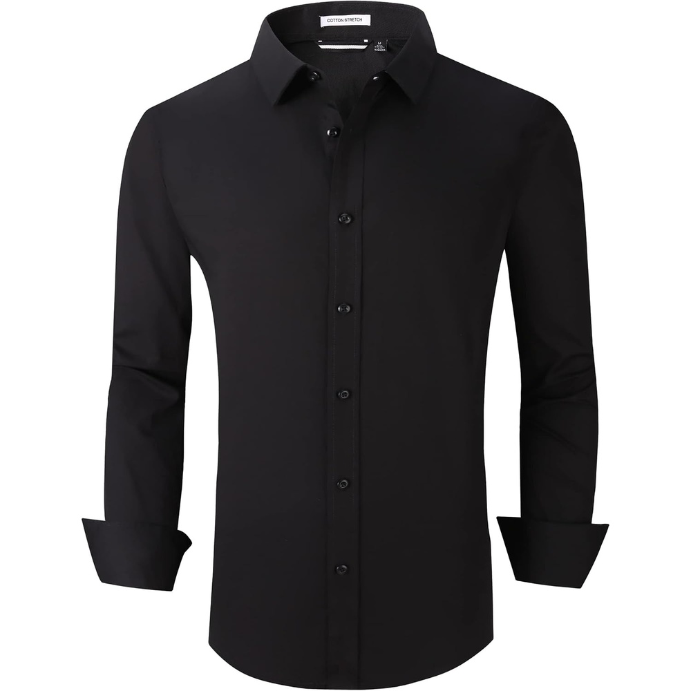 image:imageAlex Vando Mens Regular Fit Long Sleeve Stretch Dress ShirtsSolid Black