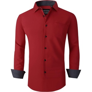 Alex Vando Mens Regular Fit Long Sleeve Stretch Dress Shirts(06 Red)