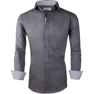 Alex Vando Mens Regular Fit Long Sleeve Stretch Dress Shirts(Charcoal)