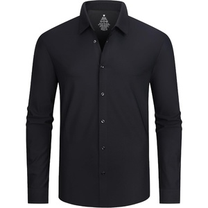 Alex Vando Mens Regular Fit Long Sleeve Stretch Dress Shirts(Knit Black)