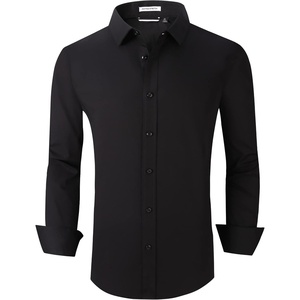 Alex Vando Mens Regular Fit Long Sleeve Stretch Dress Shirts(Solid Black)
