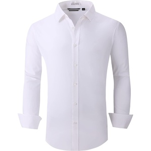 Alex Vando Mens Regular Fit Long Sleeve Stretch Dress Shirts(Solid White)