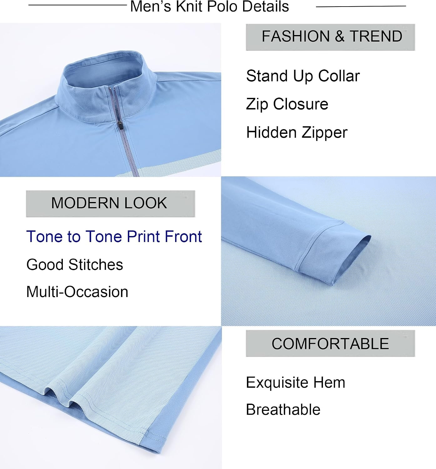 image:imageAlex Vando Mens Long Sleeve Color Block Mock Neck Zipper Golf ShirtsBlue 171