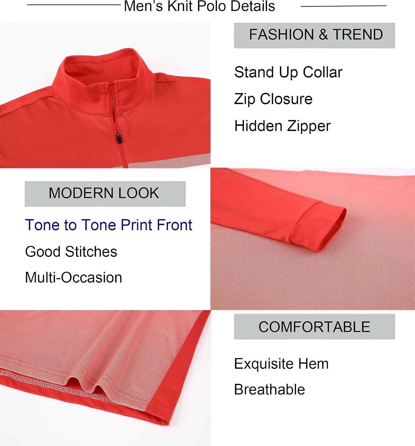 image:imageAlex Vando Mens Long Sleeve Color Block Mock Neck Zipper Golf ShirtsRed 171
