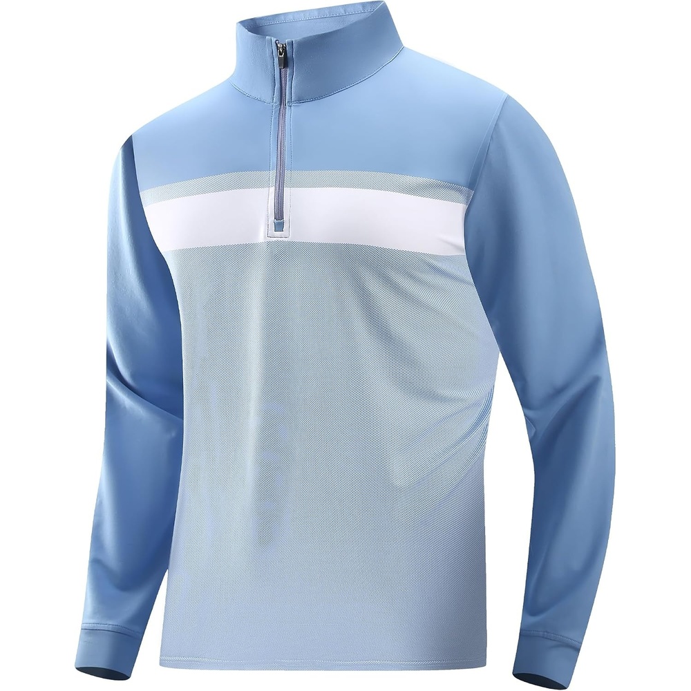 image:imageAlex Vando Mens Long Sleeve Color Block Mock Neck Zipper Golf ShirtsBlue 171