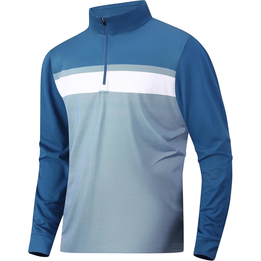 image:imageAlex Vando Mens Long Sleeve Color Block Mock Neck Zipper Golf ShirtsNavy 171