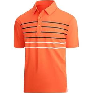 Alex Vando Mens Golf Shirt Moisture Wicking Quick-Dry Short Sleeve Polo(Orange Stripe 87)